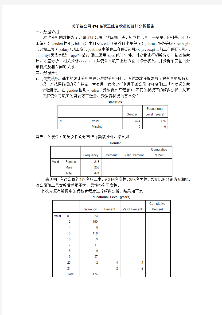 spss的数据分析报告