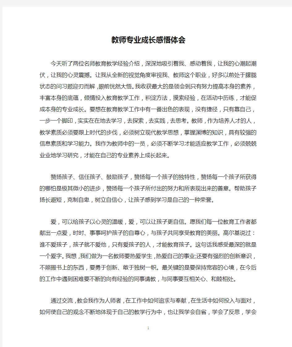 教师专业成长感悟体会