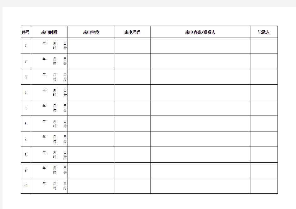 来访电话记录登记表