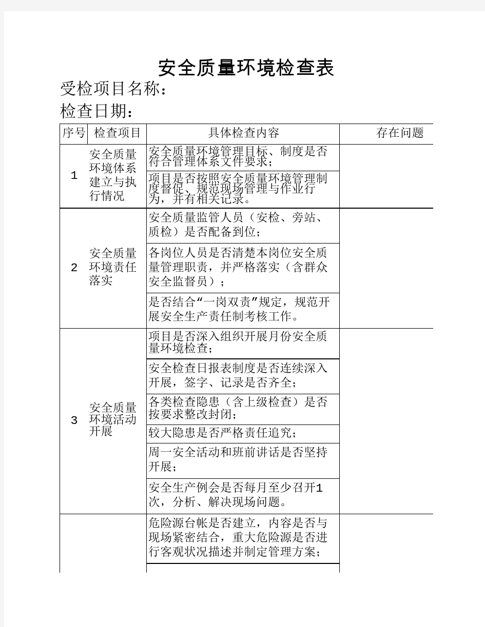 安全质量环境检查表