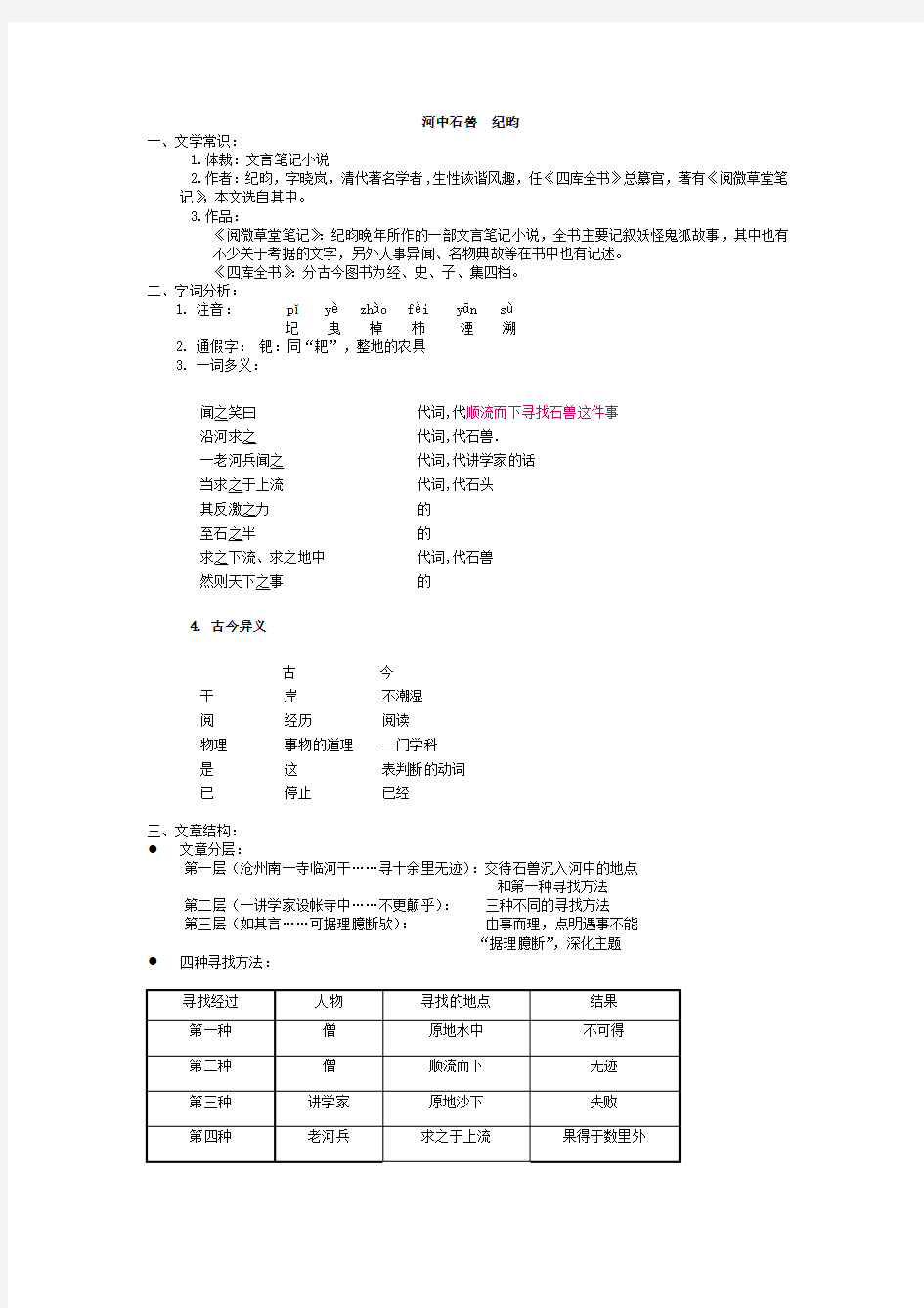 《河中石兽》阅读练习与答案