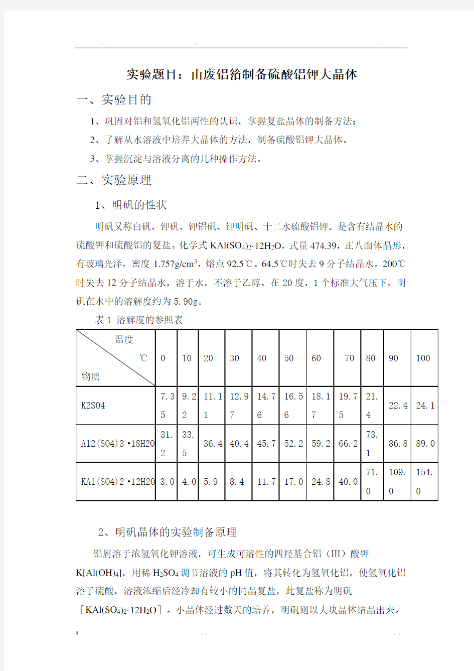 废铝箔之硫酸铝钾大晶体及碱式碳酸铜制备