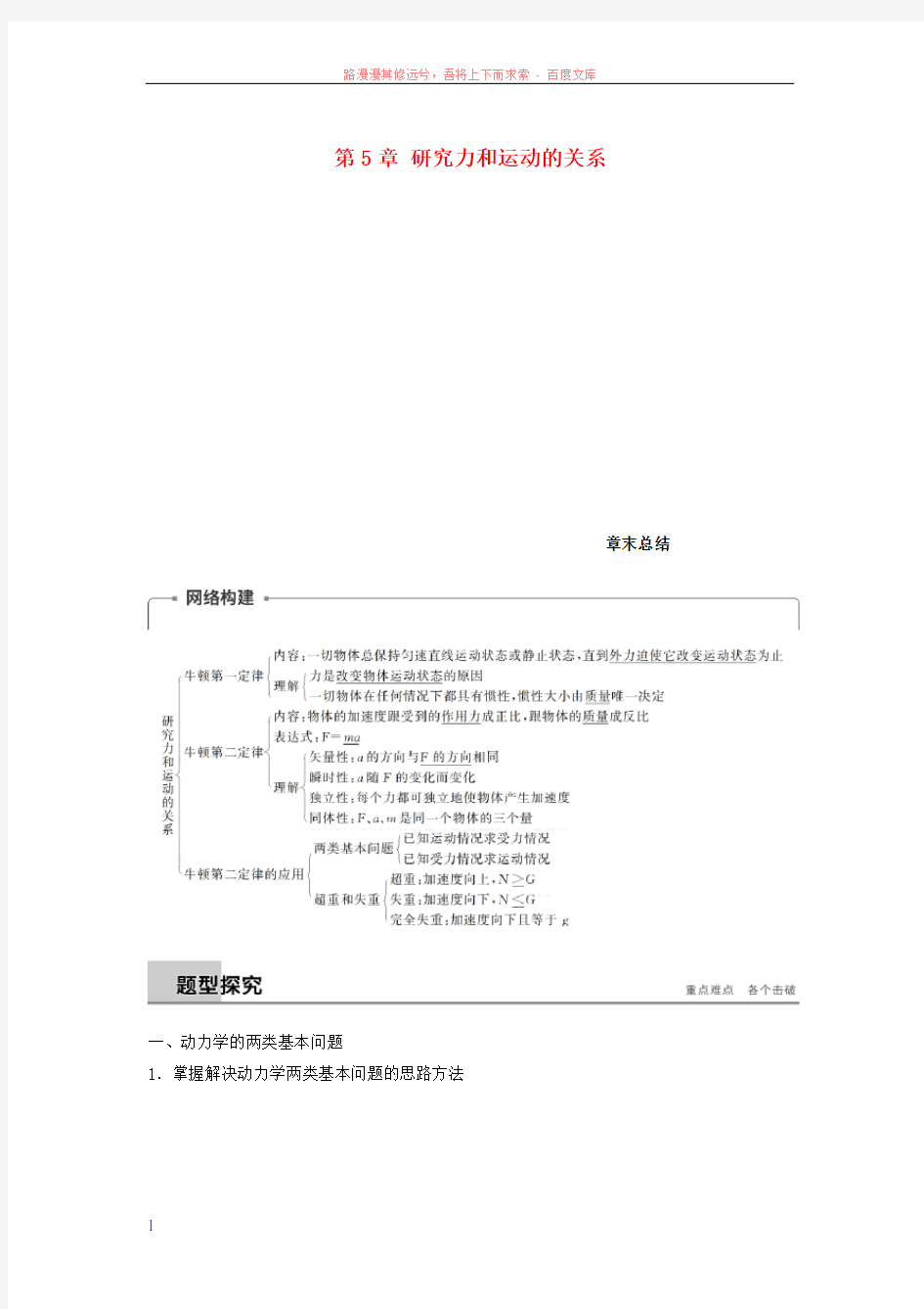 20182019高中物理第5章研究力和运动的关系章末总结学案沪科版必修1