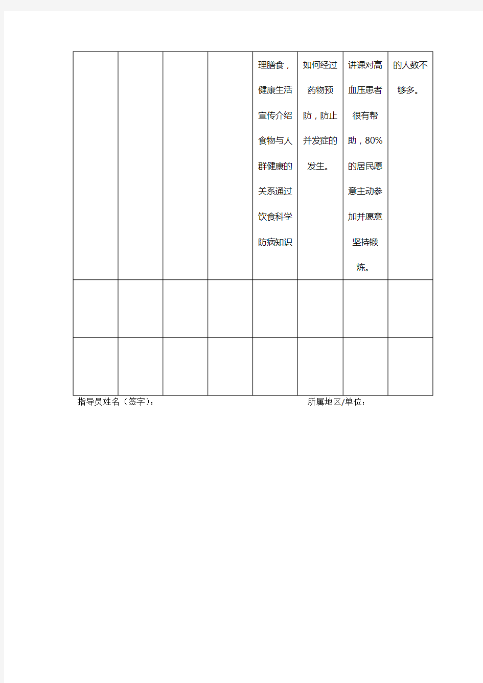 全民健康生活方式指导员工作记录