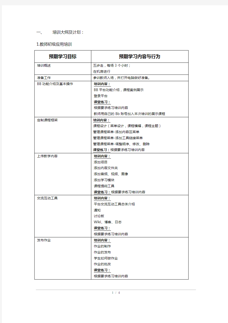 培训大纲及计划范本