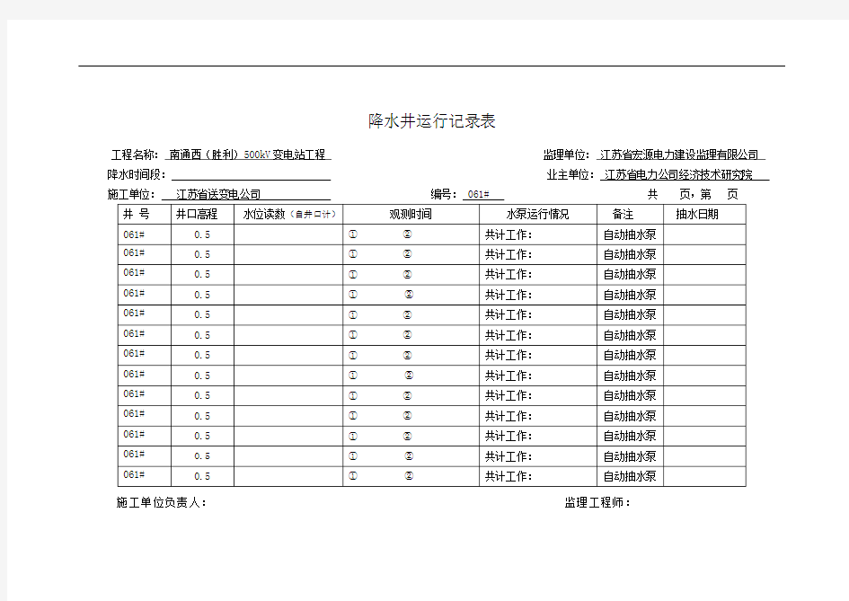 降水井运行记录表