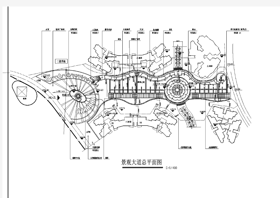 【设计图纸】小区景观园林1 景观大道总平面图(精美CAD图例)
