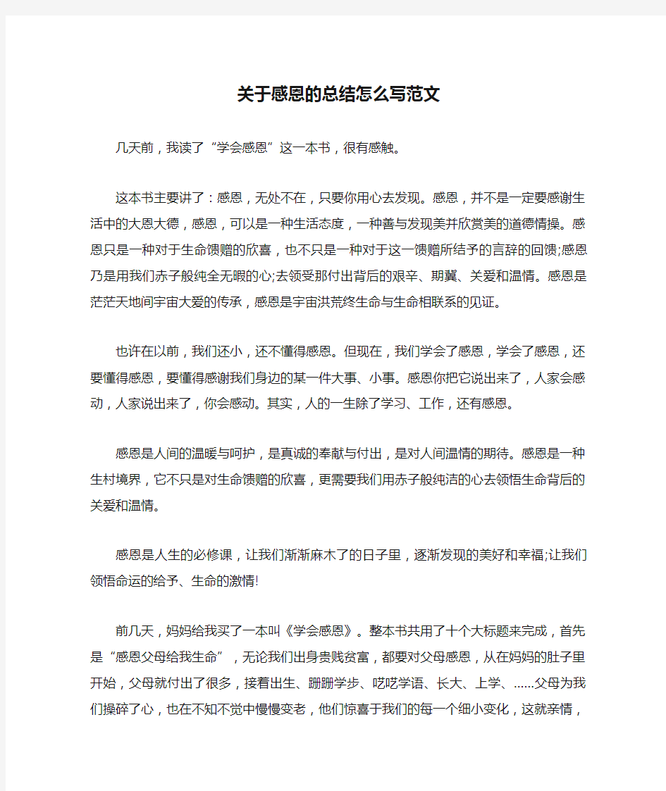 关于感恩的总结怎么写范文