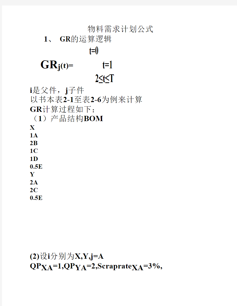 物料需求计划(MRP)计算