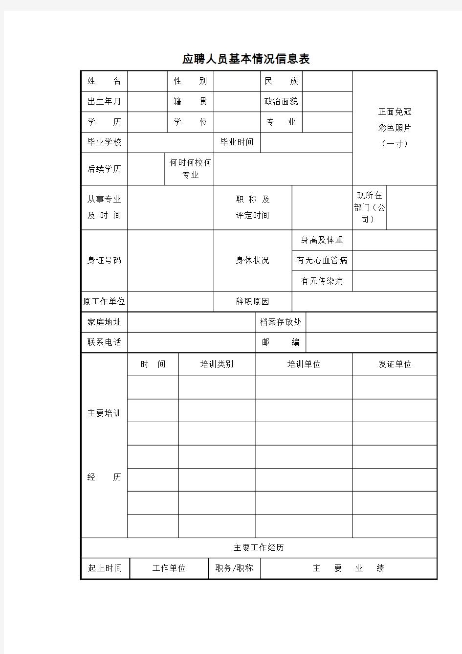 应聘人员基本情况信息表