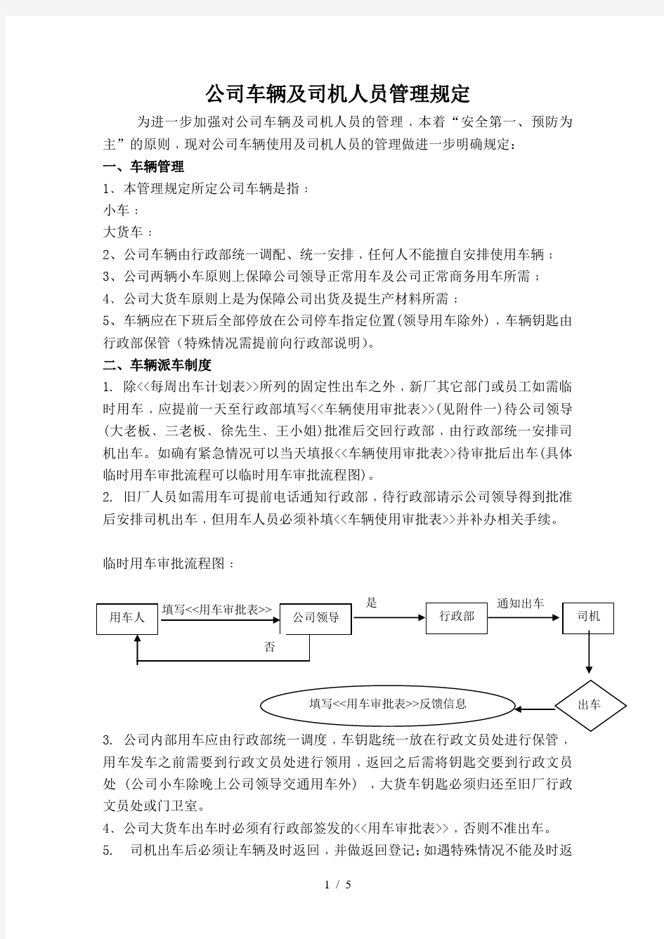 公司车辆及司机人员管理规定(格式)