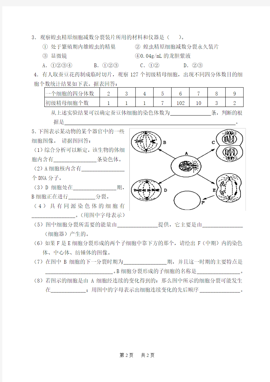 高中生物实验十一观察细胞的减数分裂(必修二P21)