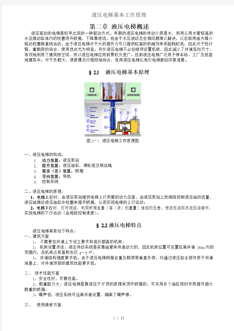 液压电梯基本工作原理