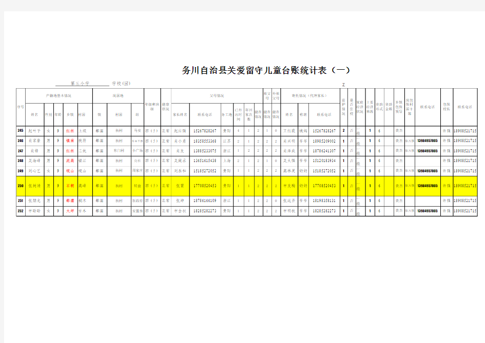 留守儿童统计表