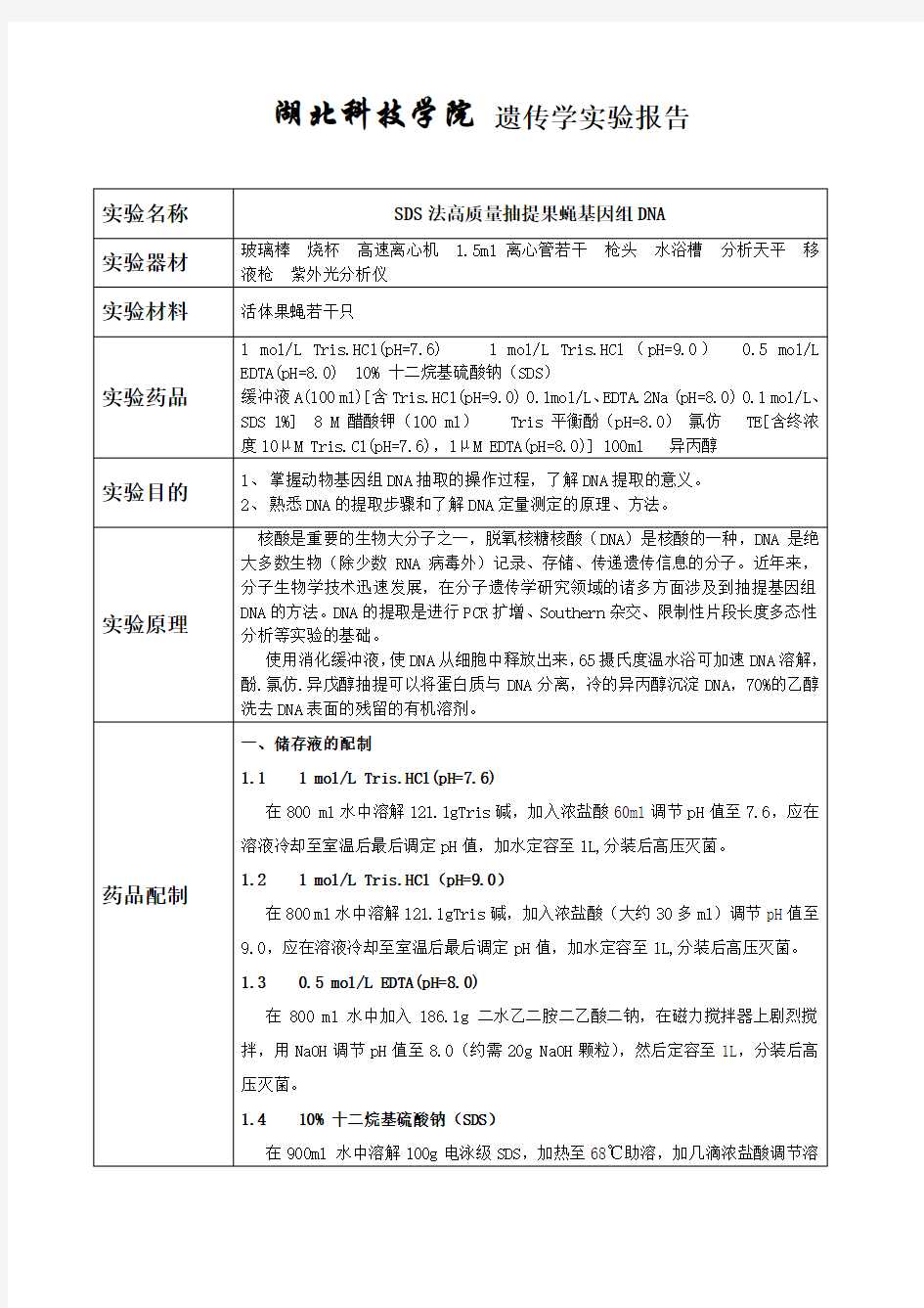 高质量果蝇基因组DNA的抽提1实验