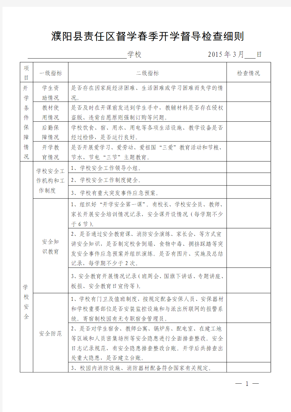 濮阳县中小学校2015年春季开学督导检查细则_(1)