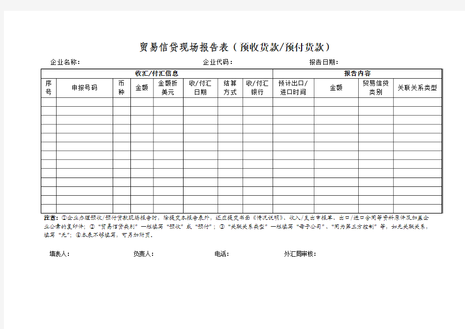 贸易信贷现场报告表(预收货款预付货款)