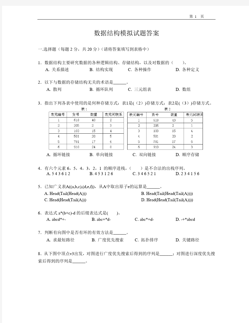 数据结构模拟题答案