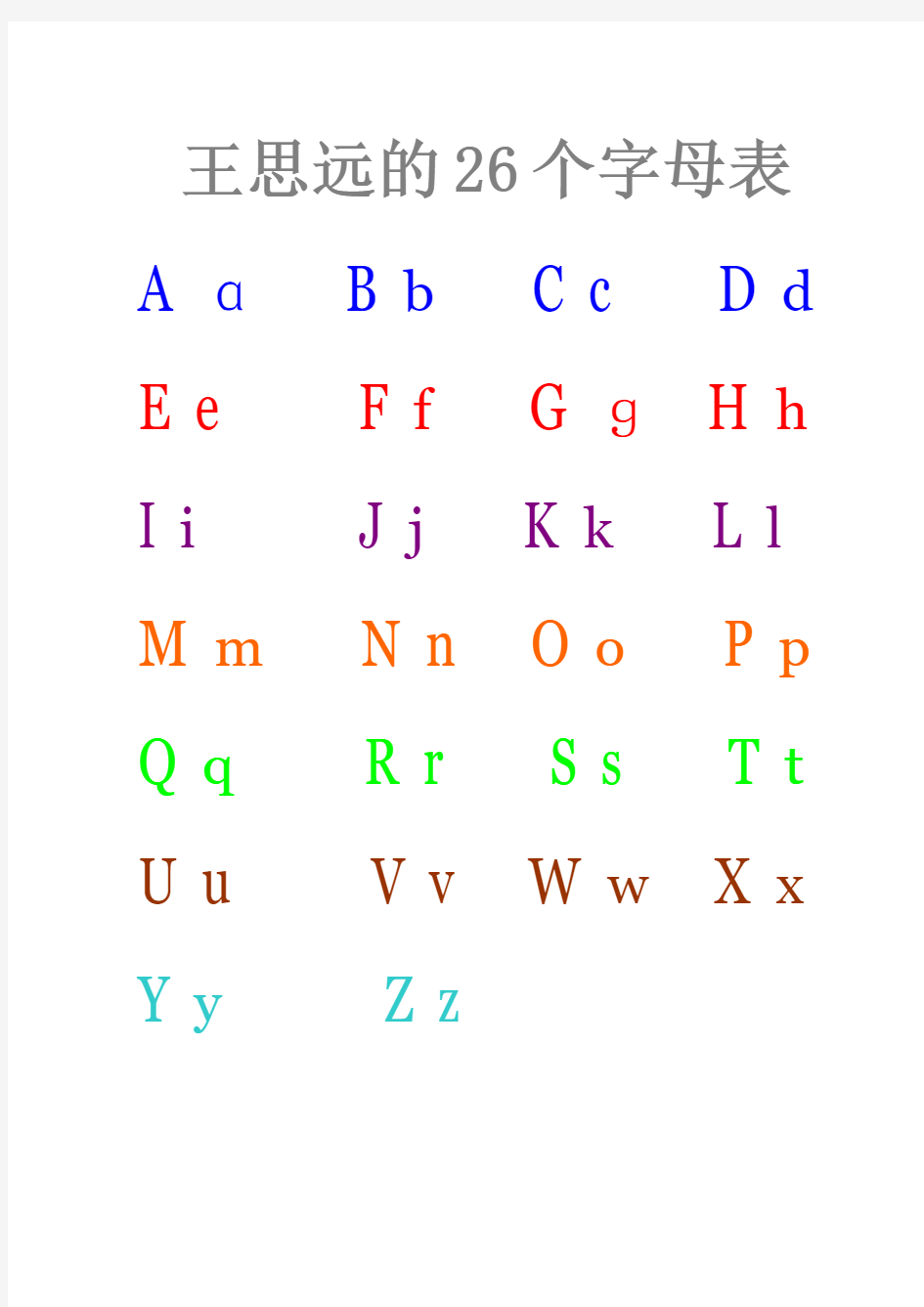 汉语拼音及英文字母表