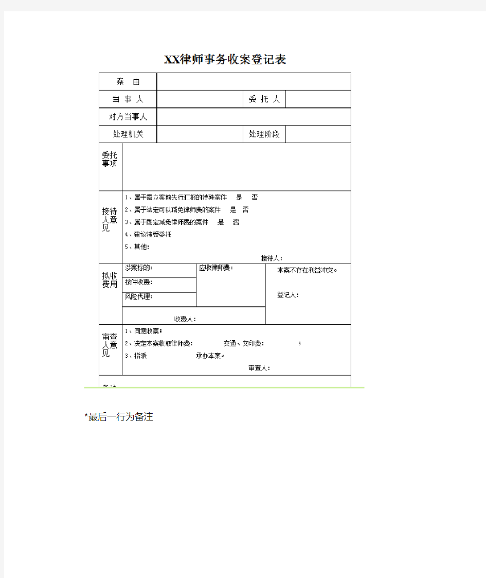 律师事务所收案登记表