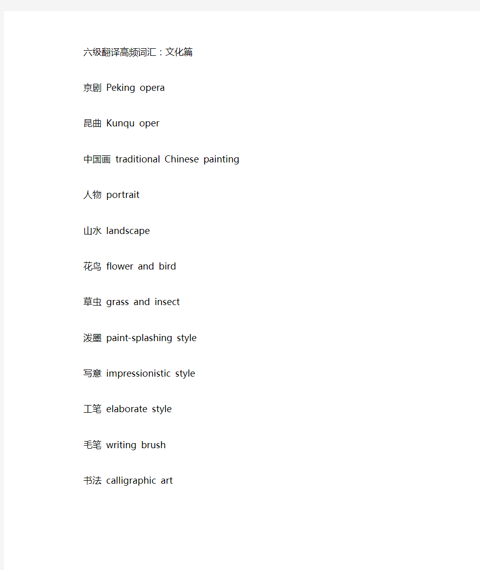 英语六级翻译高频词汇文化篇