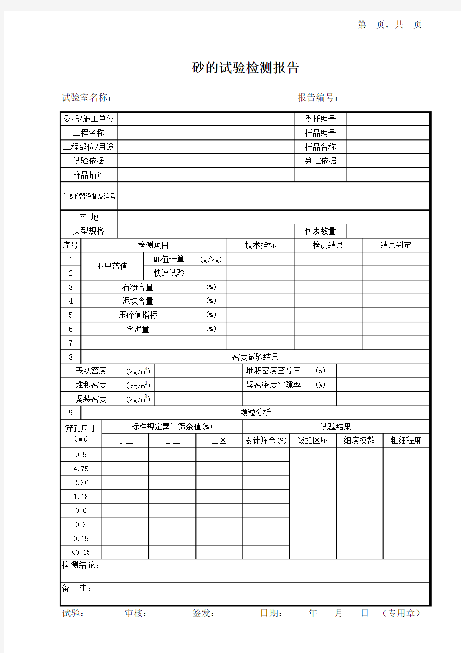 砂的试验检测报告