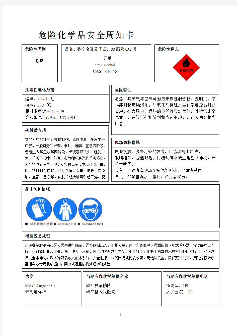 危险化学品安全周知卡2013