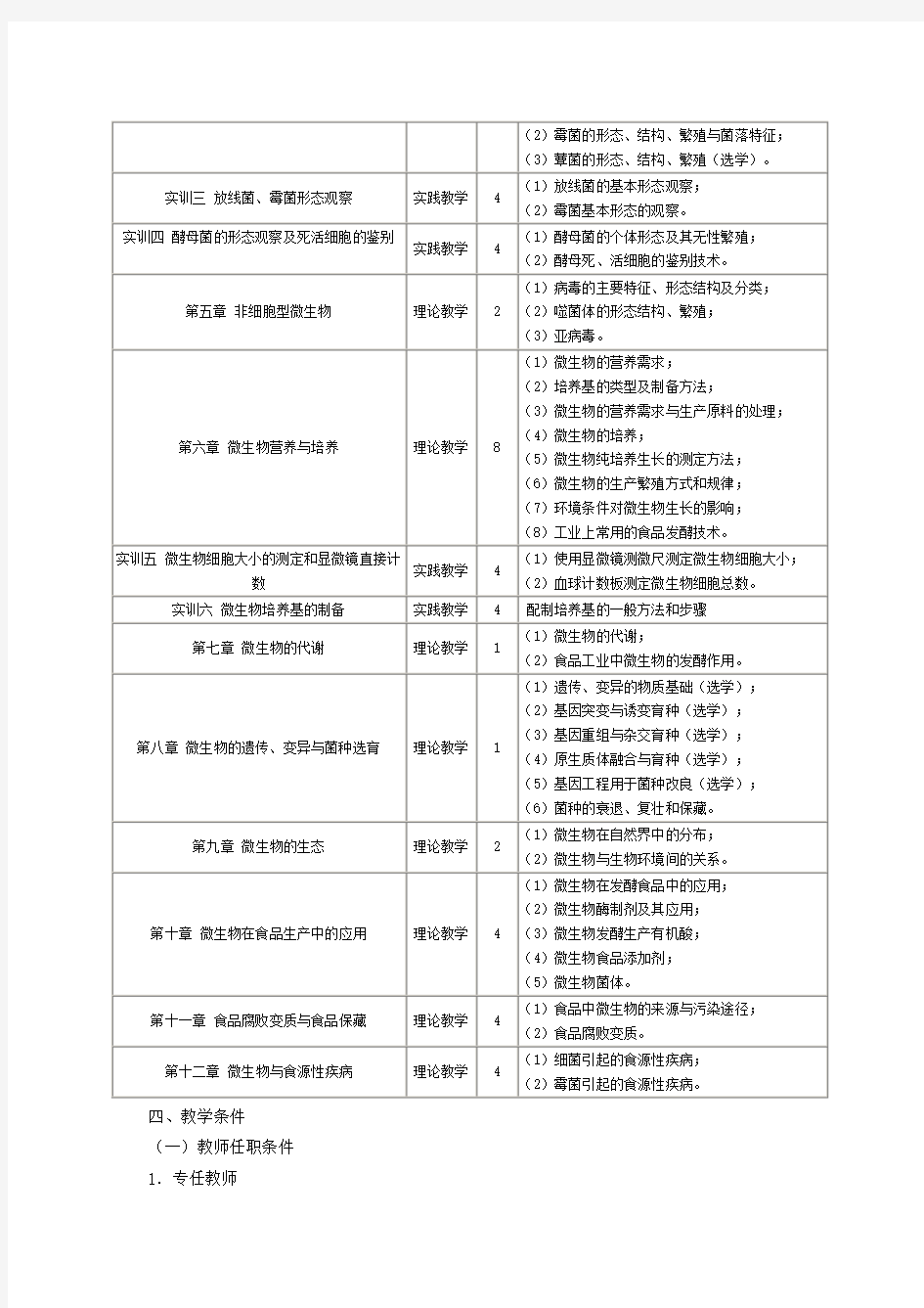 食品微生物学课程标准