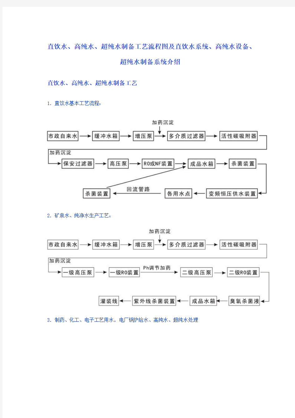 反渗透制取纯净水方案及工艺流程