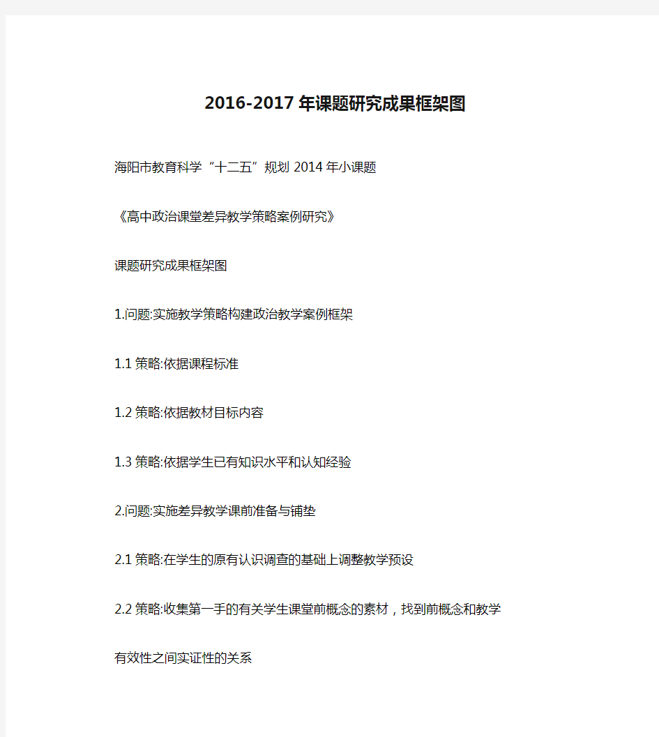 2016-2017年课题研究成果框架图