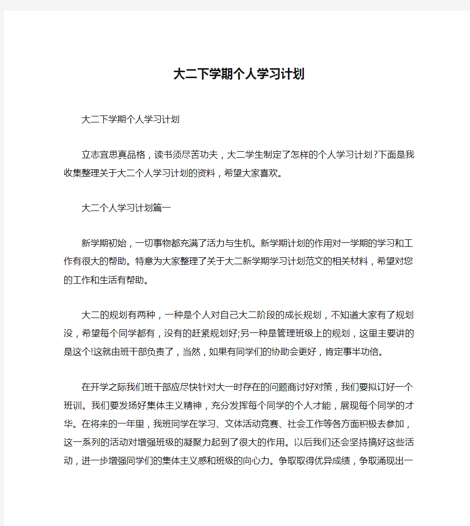 大二下学期个人学习计划