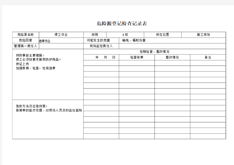 日常危险源登记检查记录表
