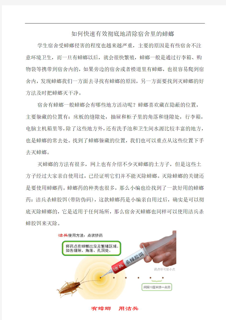 如何快速有效彻底地清除宿舍里的蟑螂