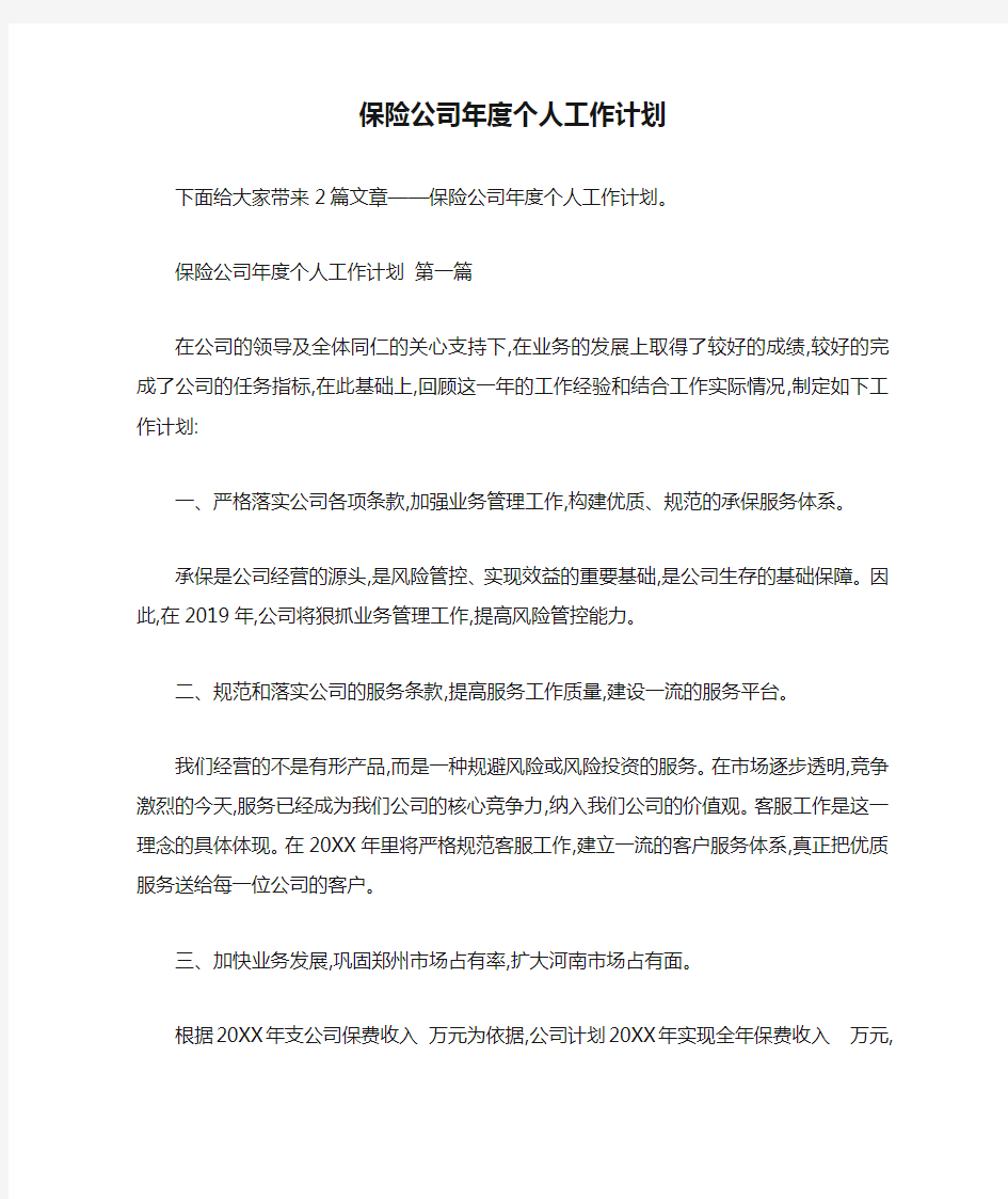 保险公司年度个人工作计划 