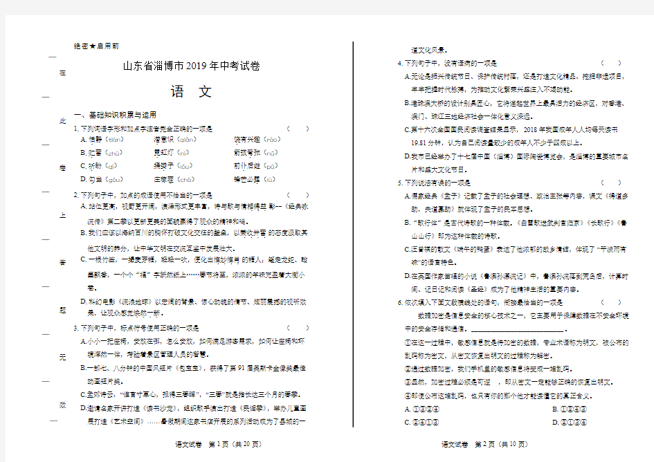 2019年山东省淄博市中考语文试卷(附答案与解析)