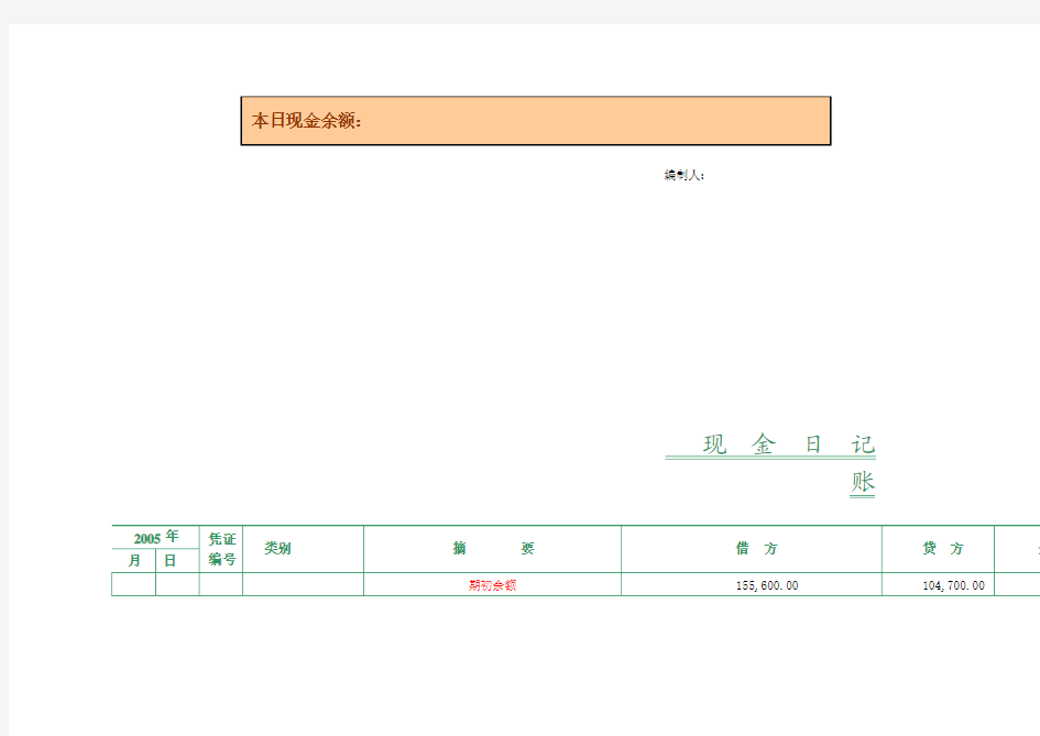 出纳现金日报表