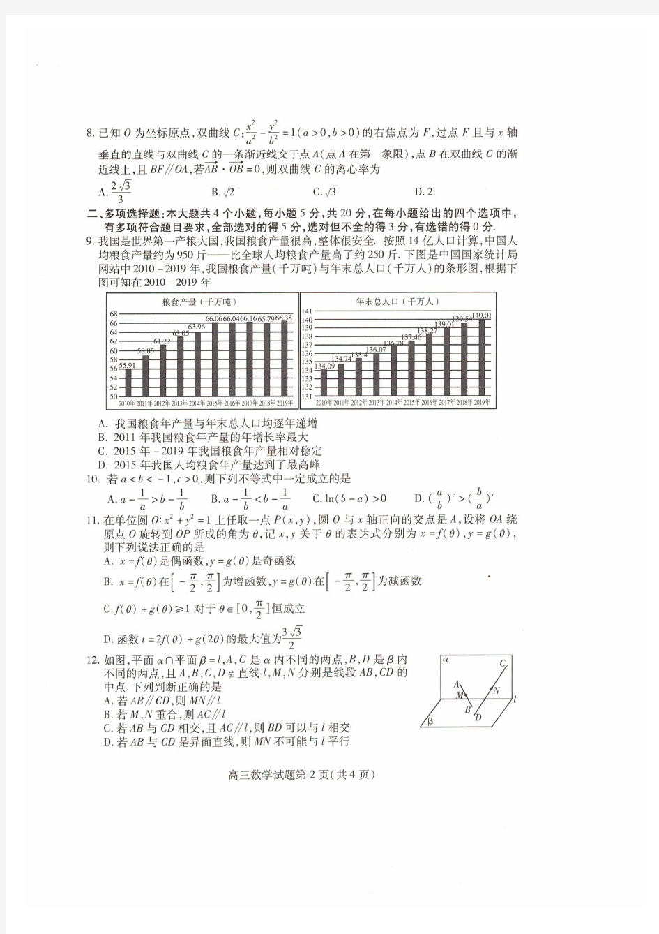 山东省潍坊市2020届高考模拟(二模)数学试题 含答案