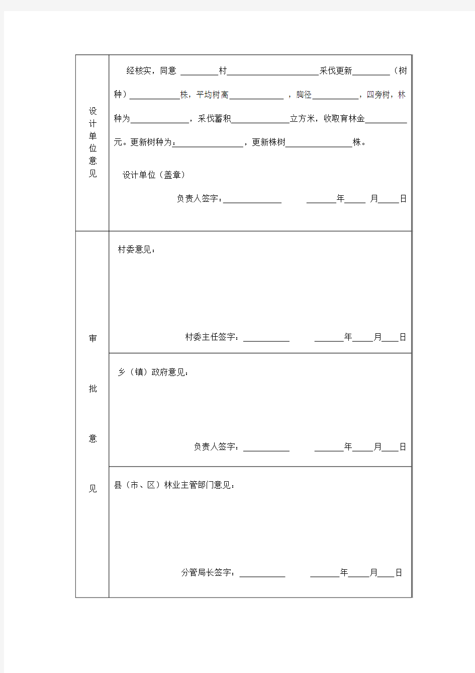 山西集体个人林木采伐作业设计审批卡