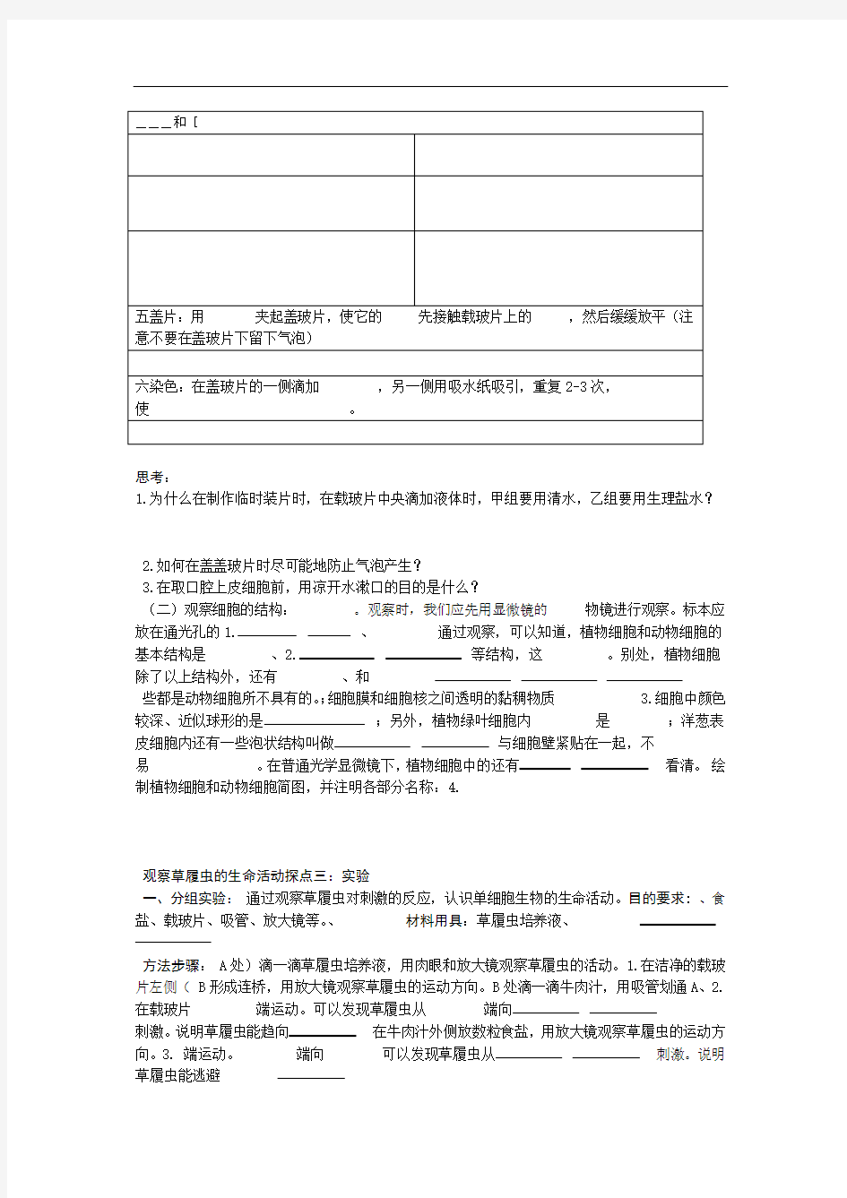 七年级上册生物导学案3