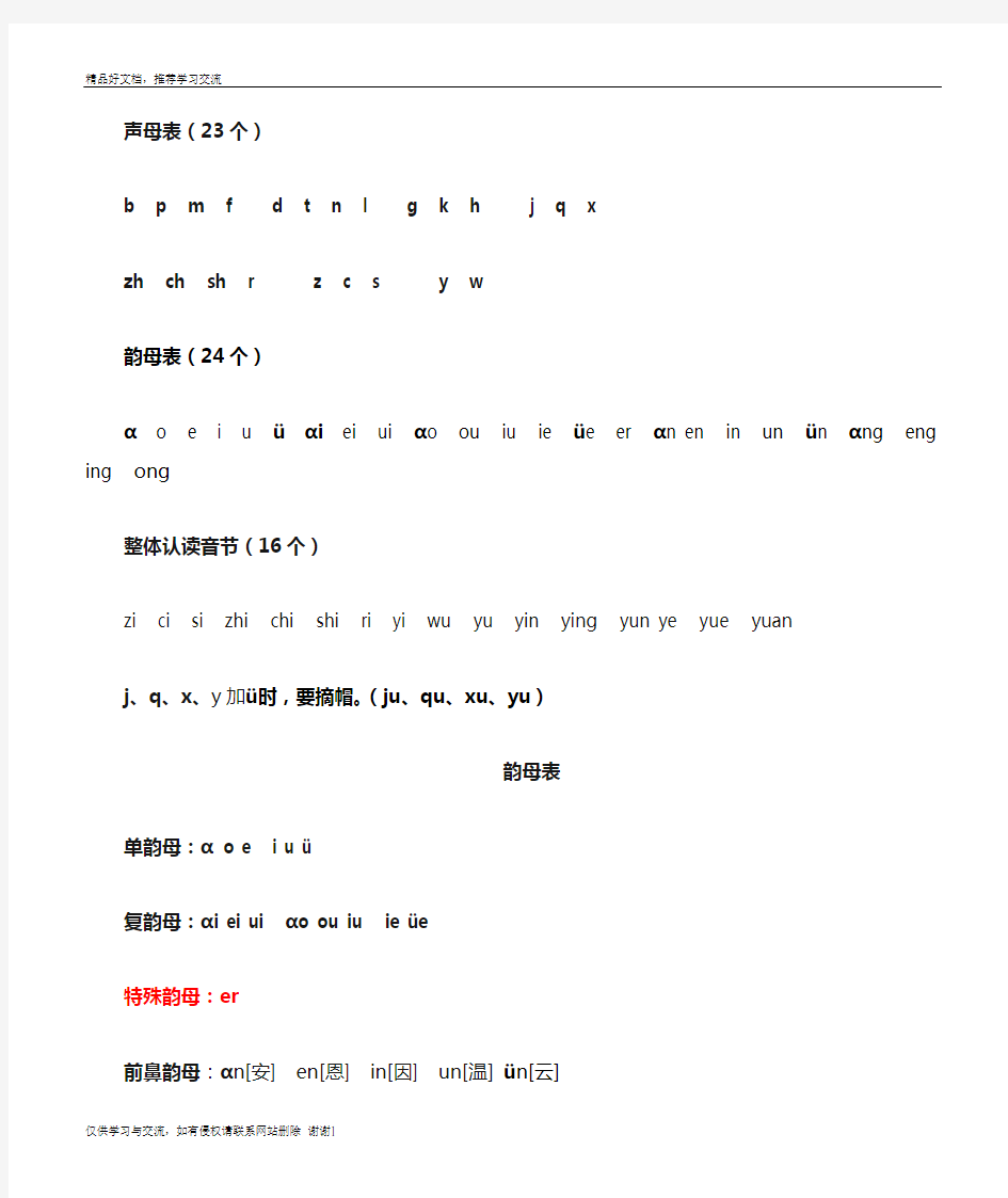 最新一年级汉语拼音字母表