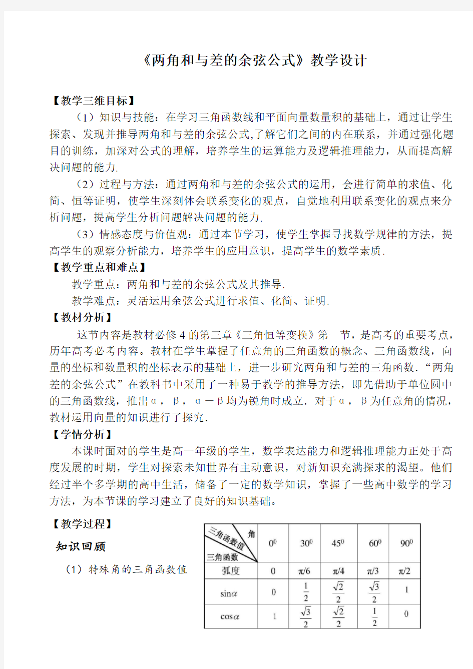 (完整版)两角和与差的余弦公式