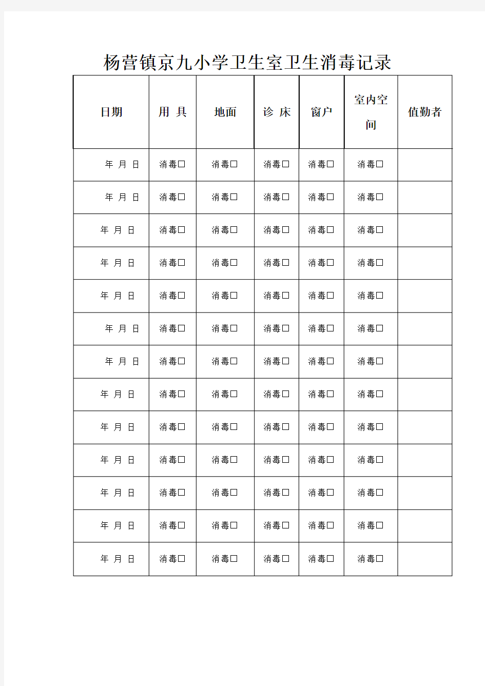 (完整版)卫生保健室卫生消毒记录表