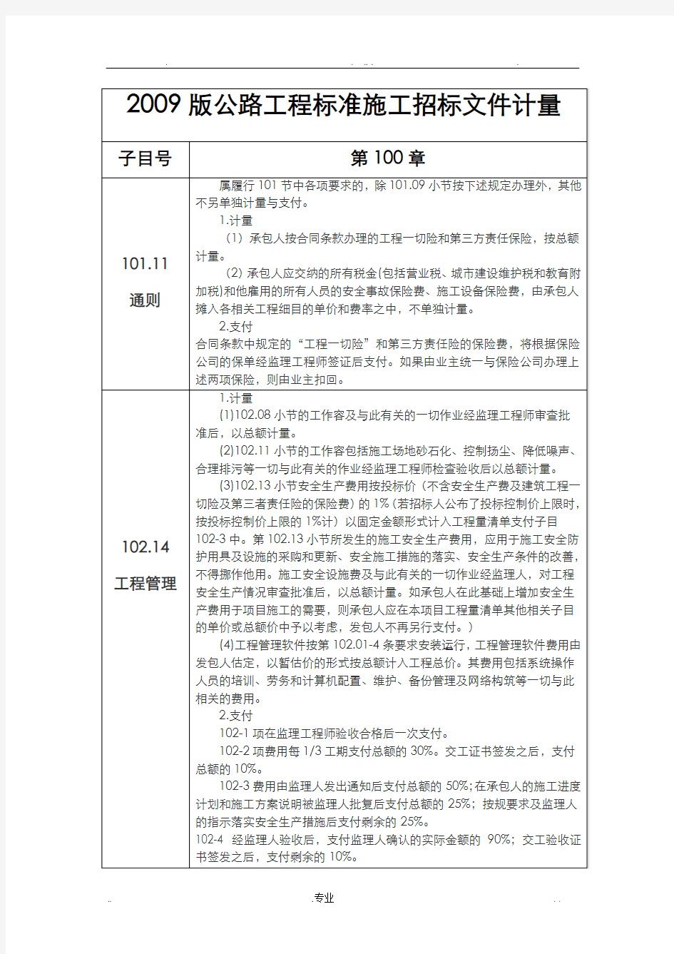 公路工程工程量清单计量规则