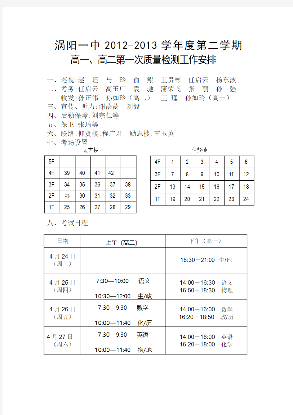 涡阳一中20122013学年度第二学期