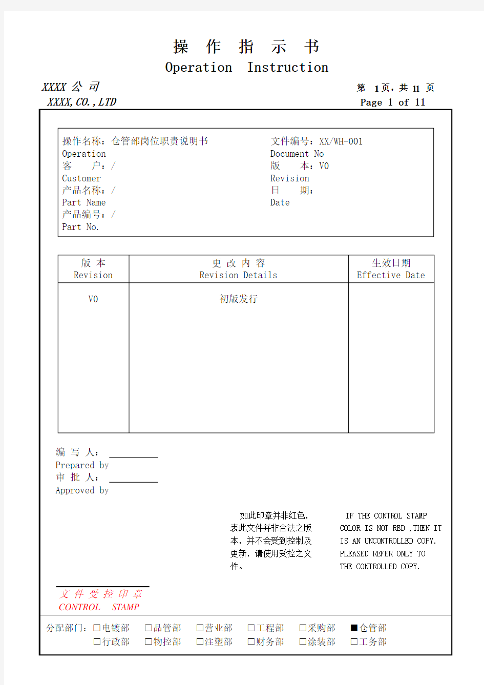 仓管部岗位职责说明书