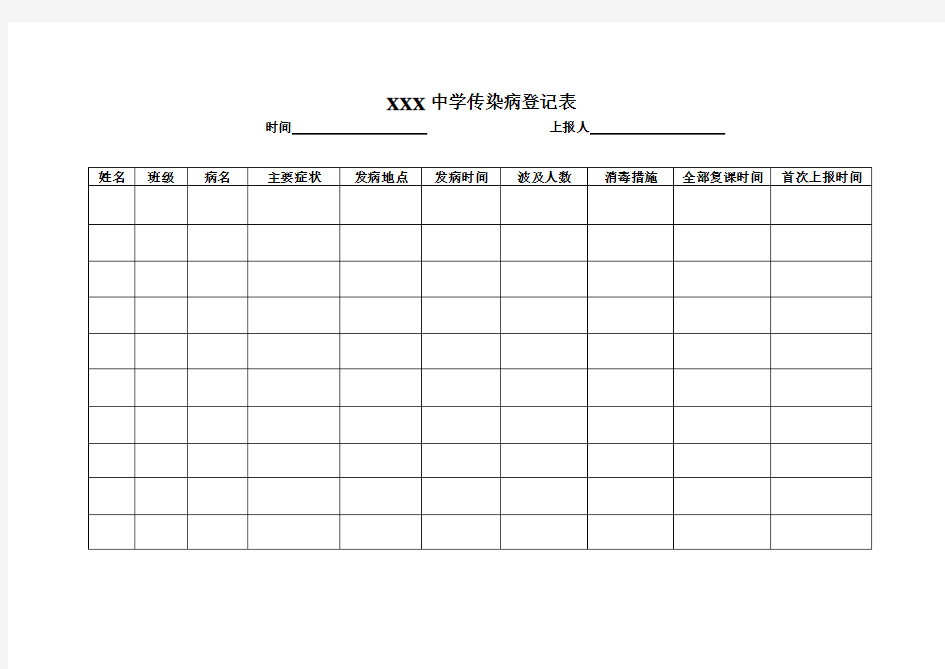 学校传染病疫情登记表.doc