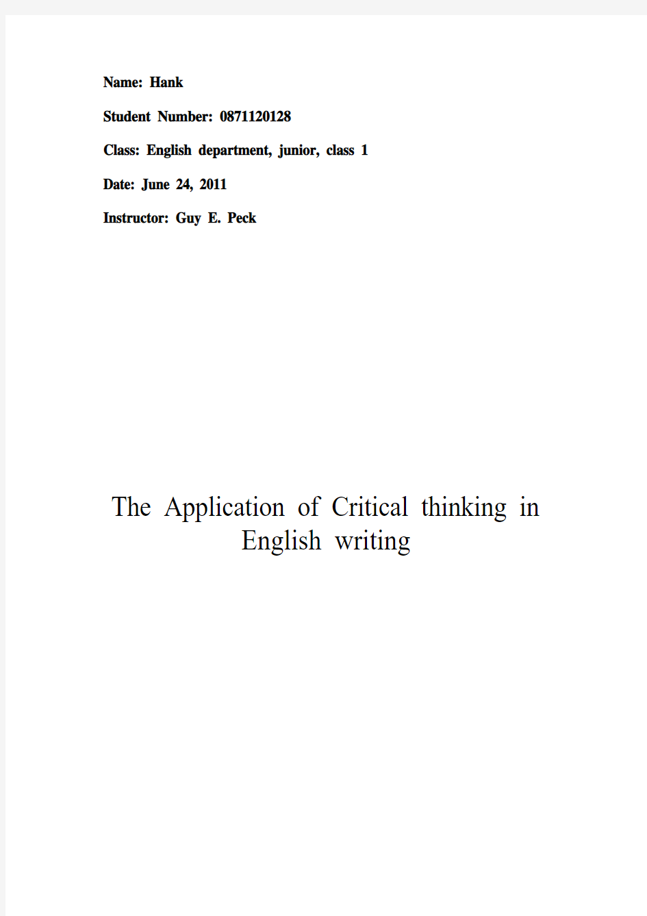 the application of critical thinking in english writing