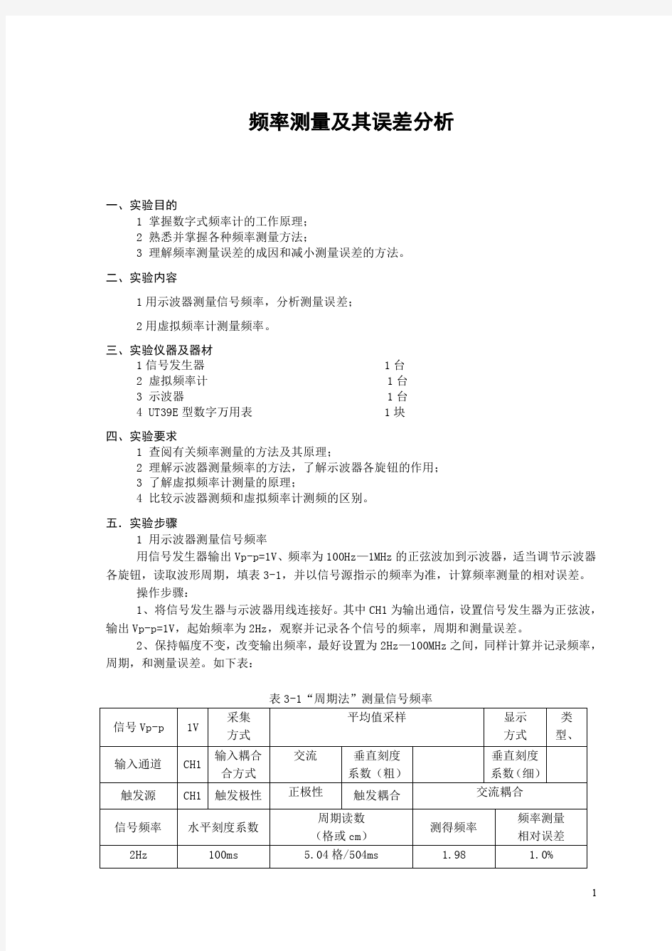 频率测量及其误差分析实验报告