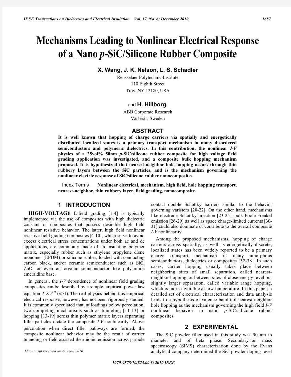 纳米p型SiC-硅橡胶复合材料高压非线性I-V机理研究
