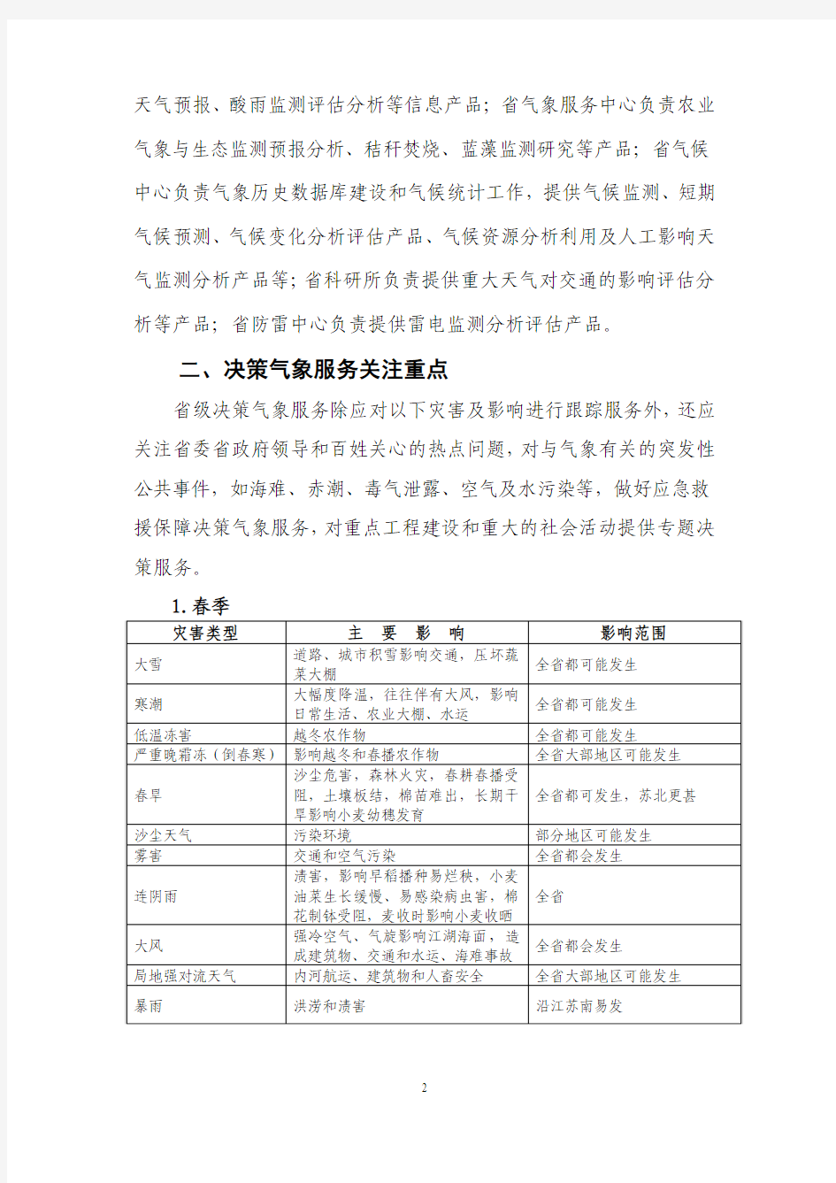 2012年江苏省气象局决策气象服务方案